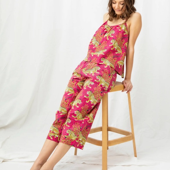 Printfresh Organic Cotton Cami & Cropped Bottom PJs - Hot Pink Bagheera - Sz L - Picture 3 of 9